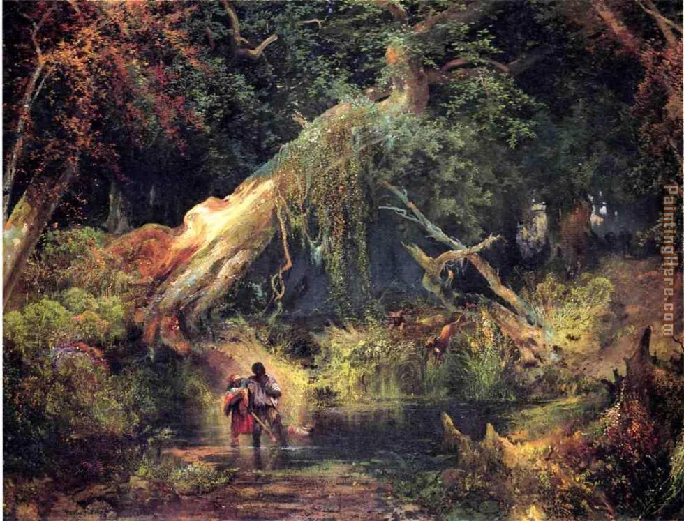 Slave Hunt, Dismal Swamp, Virginia painting - Thomas Moran Slave Hunt, Dismal Swamp, Virginia art painting
